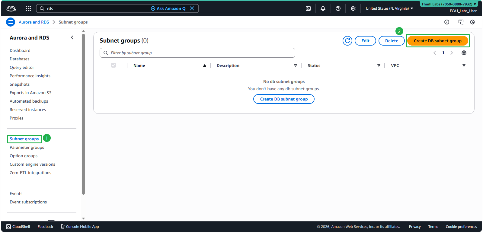 Create DB Subnet Group