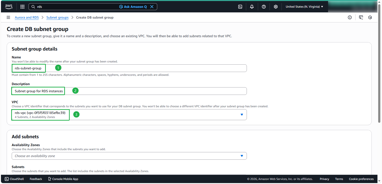 Create DB Subnet Group