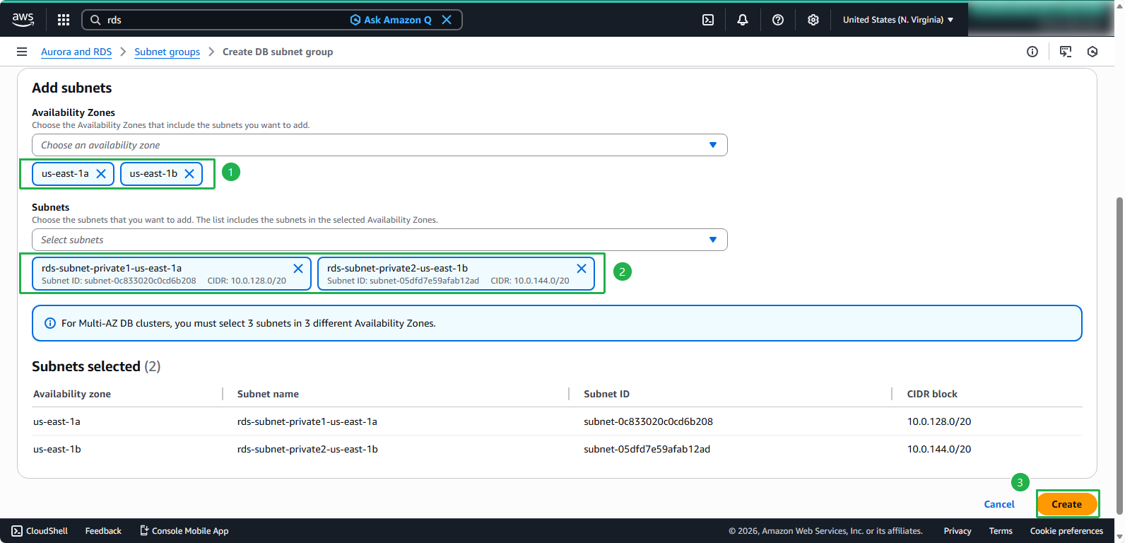 Create DB Subnet Group