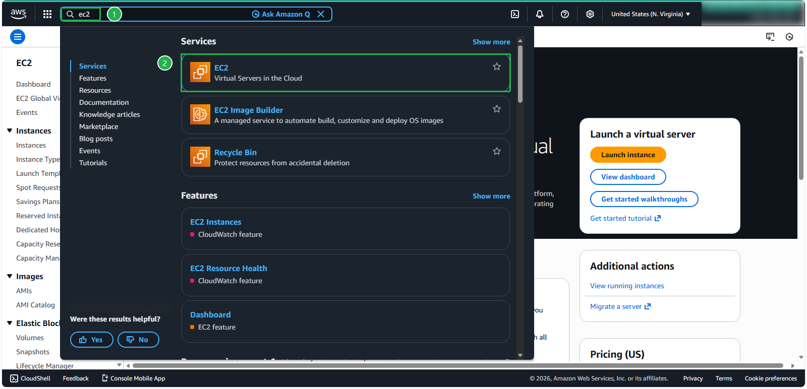EC2 Console Navigation